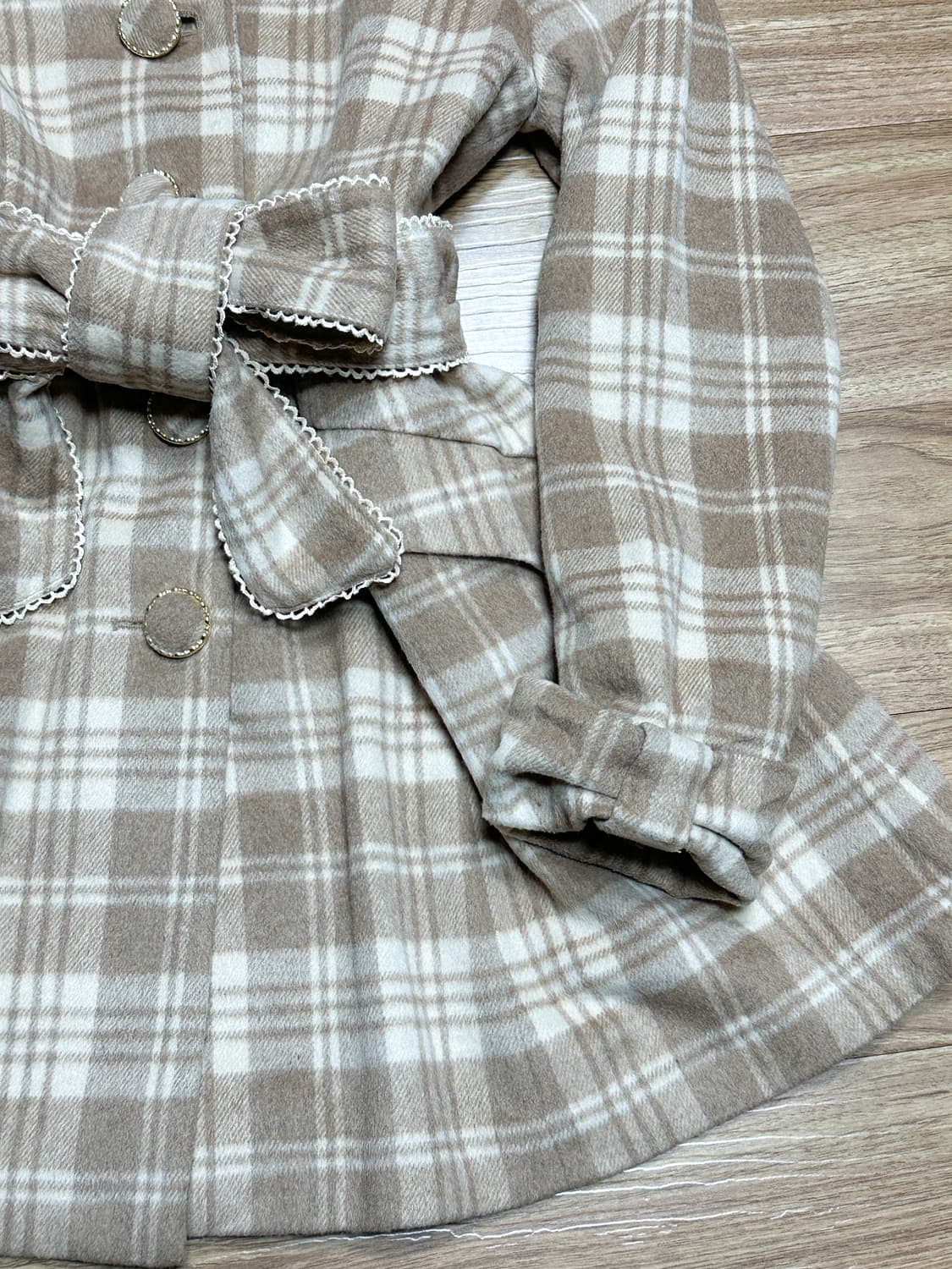 빈티지 브라운 체크 라떼 리본 코트 리락쿠마 히메갸루 로걀 라떼 모리걸 상품이미지3