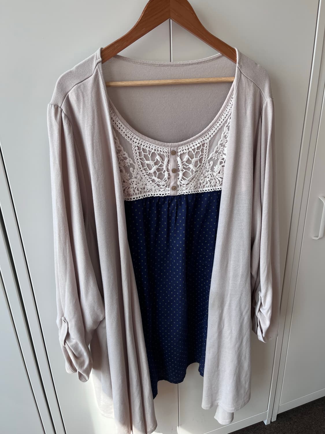 Vintage 도트 레이스 바선생 레이어드 원피스 상품이미지4