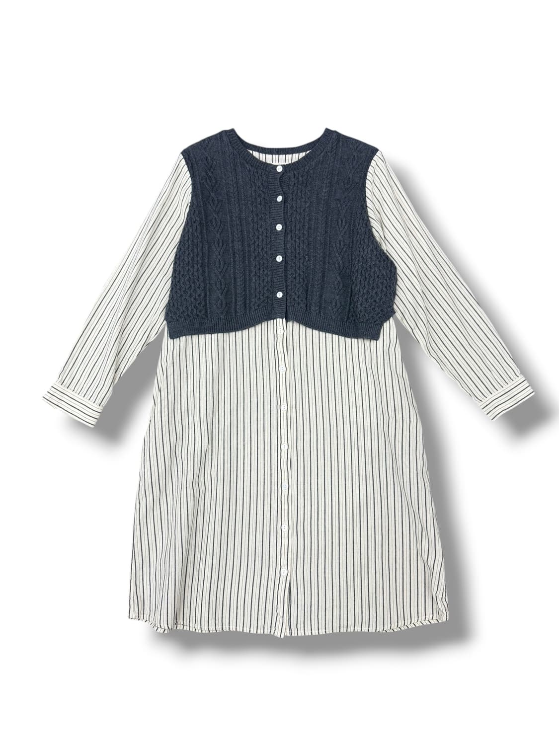 빔즈 하트 스트라이프 니트 배색 원피스 상품이미지1