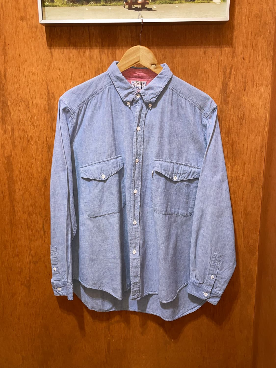 (XL) 90~00s Levi's 리바이스 화이트탭 데님 셔츠 상품이미지4