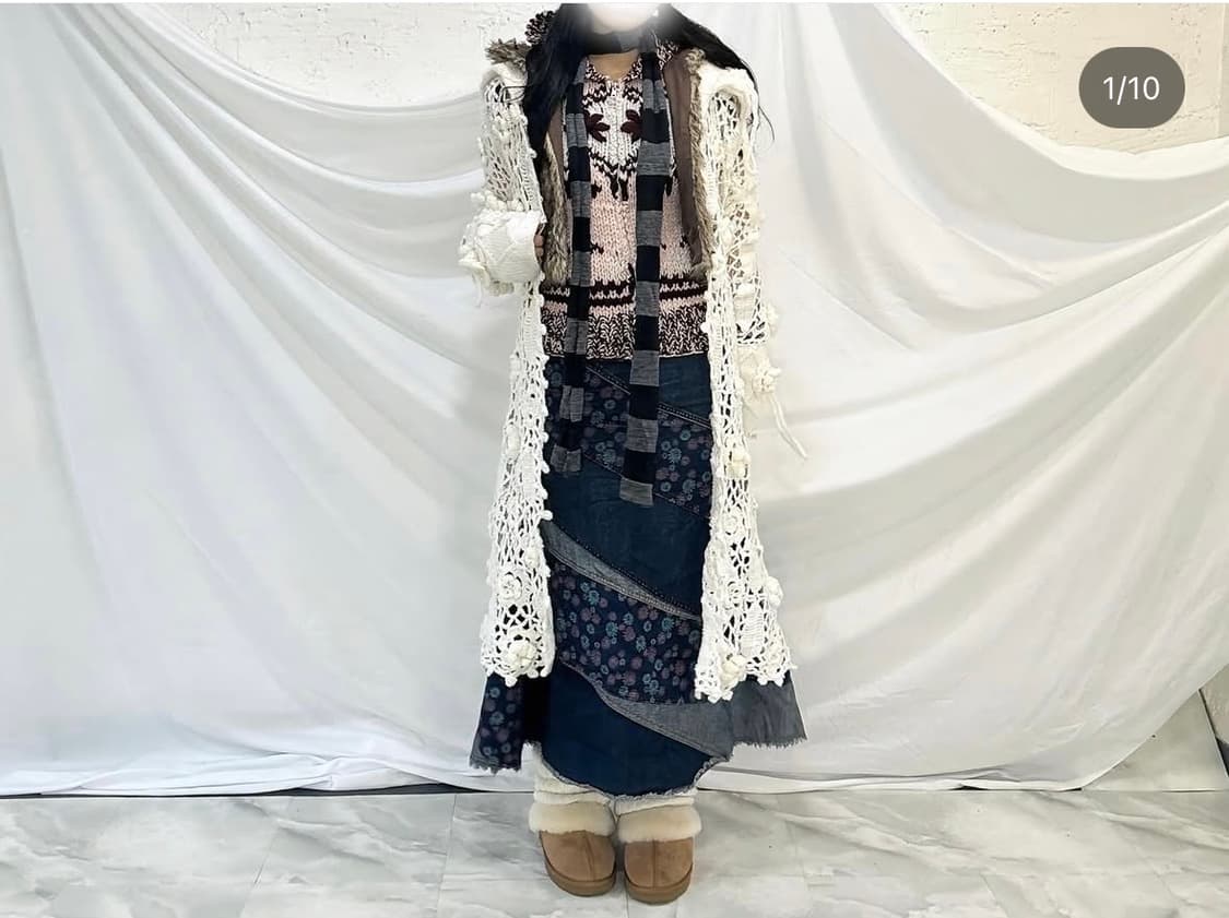 니트집업, 퍼베스트, 데님스커트, 크로쉐가디건 상품이미지1