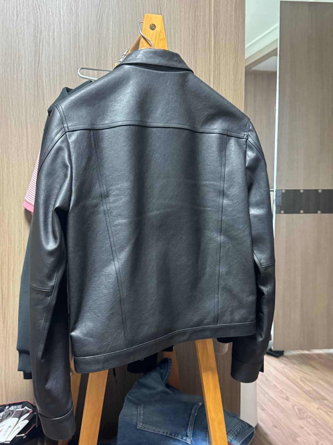 강정석 레더 트러커 자켓 블랙 상품이미지2