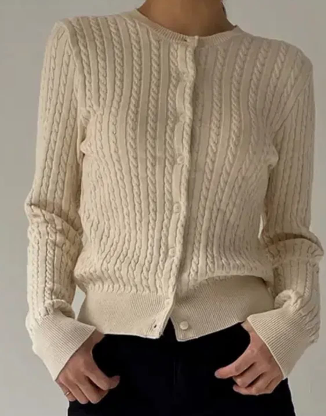 클로엣 슬림핏 케이블 오픈 니트 가디건 아이보리 상품이미지3