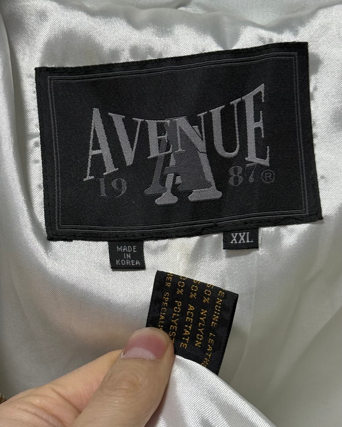 AVENUE 화이트 흰색 하이넥 소가죽 가죽 레더 패딩 점퍼 2XL 집업 상품이미지4