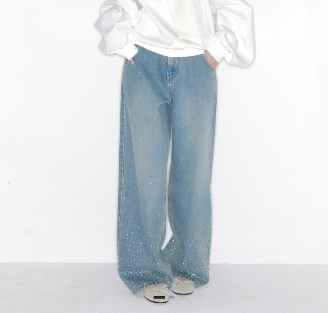 더티스 트윙클 크리스탈 세미와이드 데님 팬츠 바지 상품이미지1