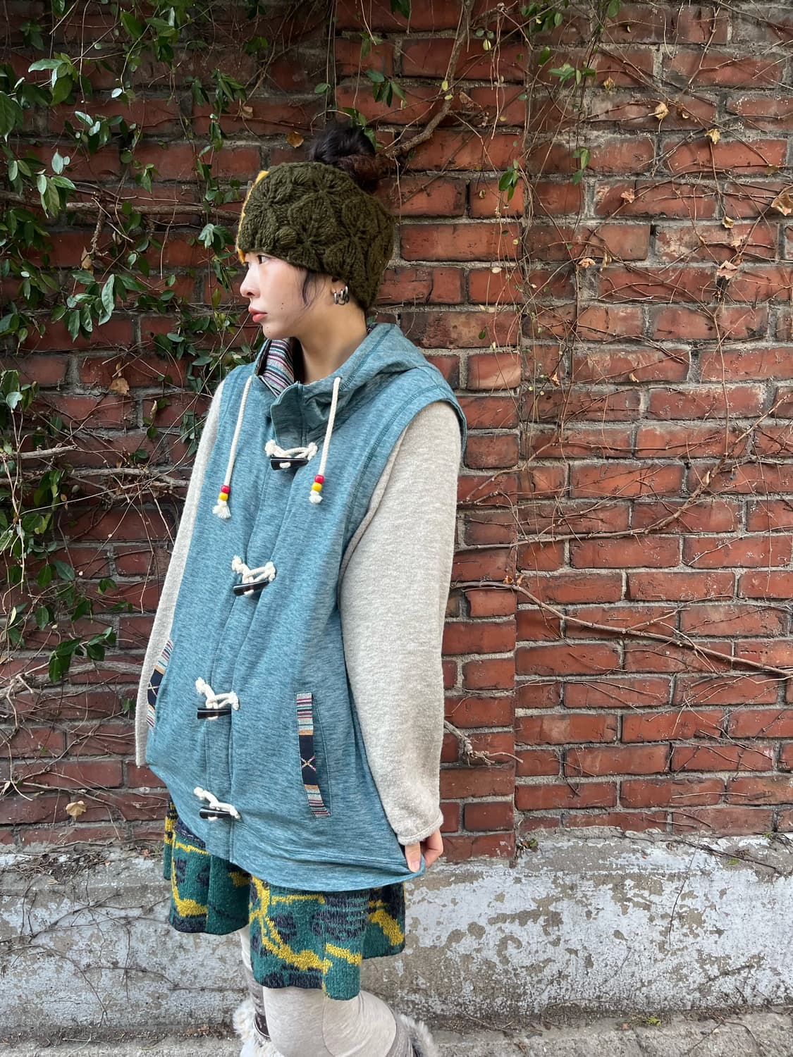 히피 패턴 포인트 후드 더플 베스트 상품이미지3