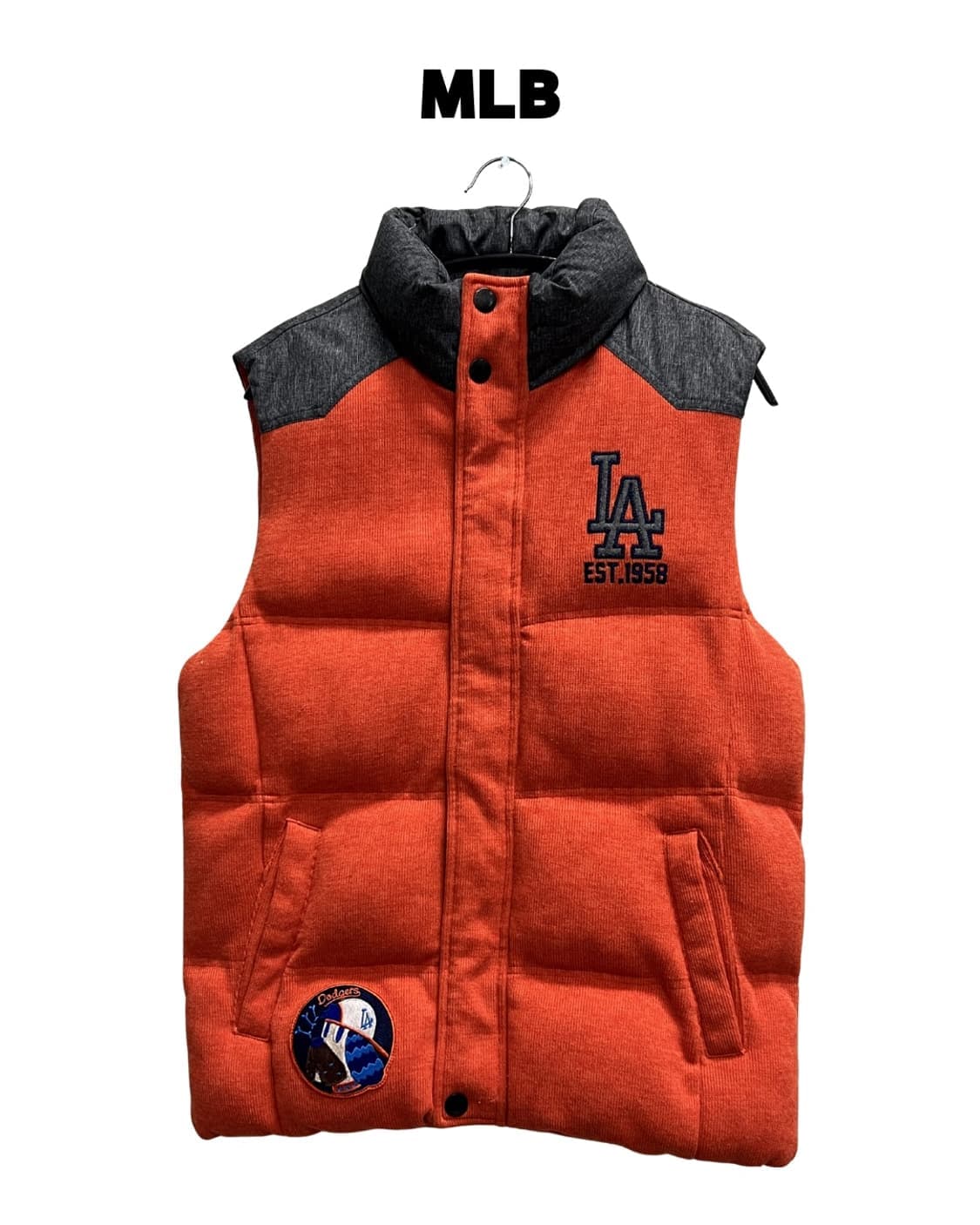 (95) MLB LA다저스 니트 조끼 솜 패딩 자켓 오렌지 상품이미지1