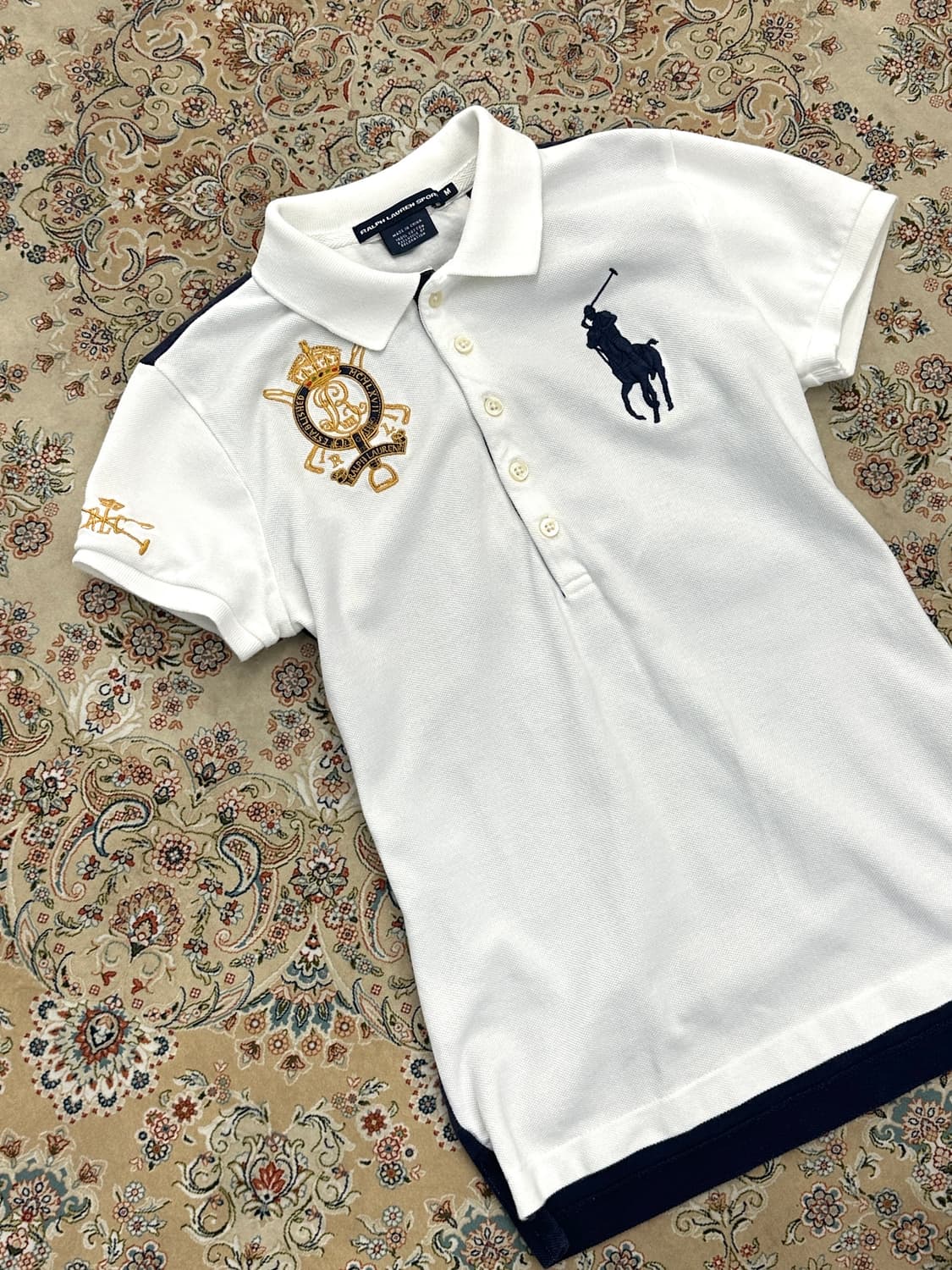 랄프로렌 스포츠 화이트/네이비 배색 빅포니 카라티  상품이미지3