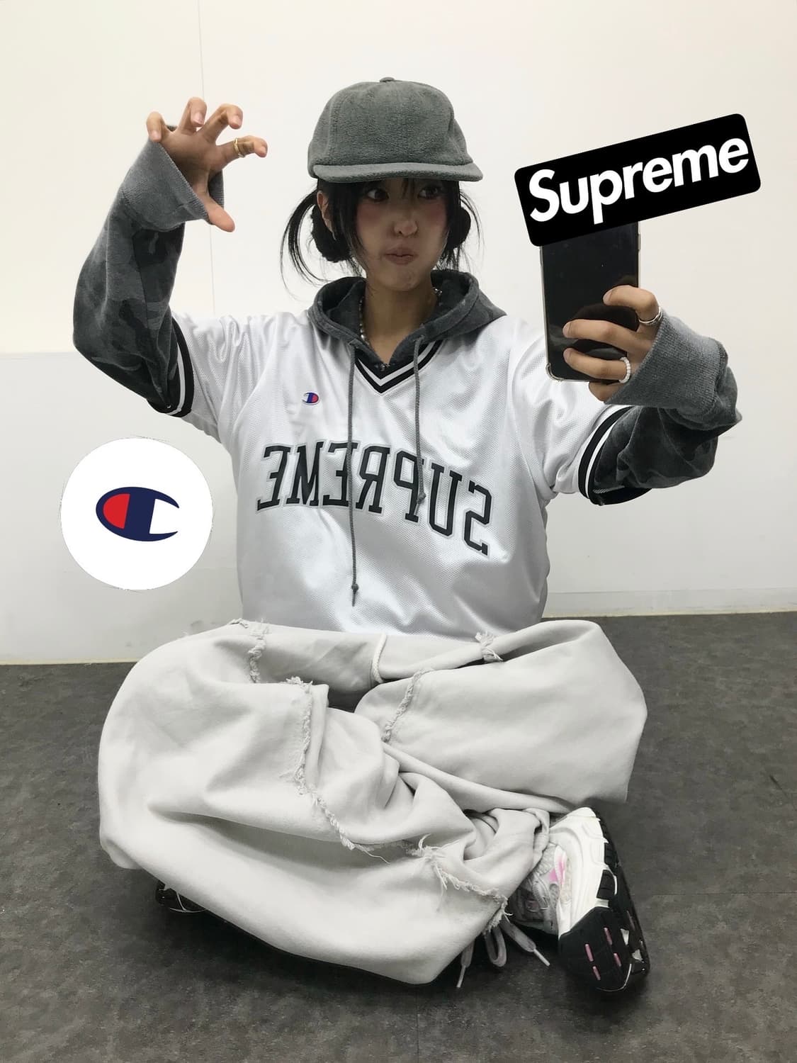 슈프림 x 챔피온 콜라보 화이트 져지 상품이미지1
