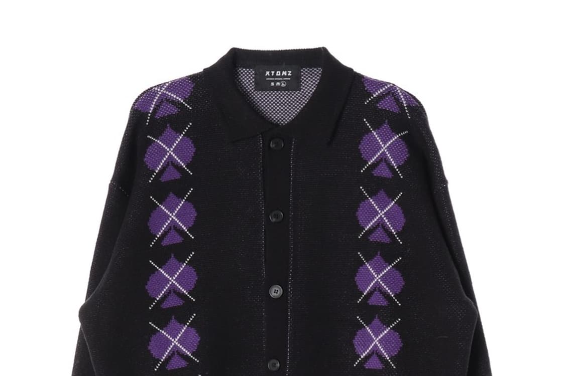 XTONZ 블랙 퍼플 아가일 카라 가디건 L 상품이미지3
