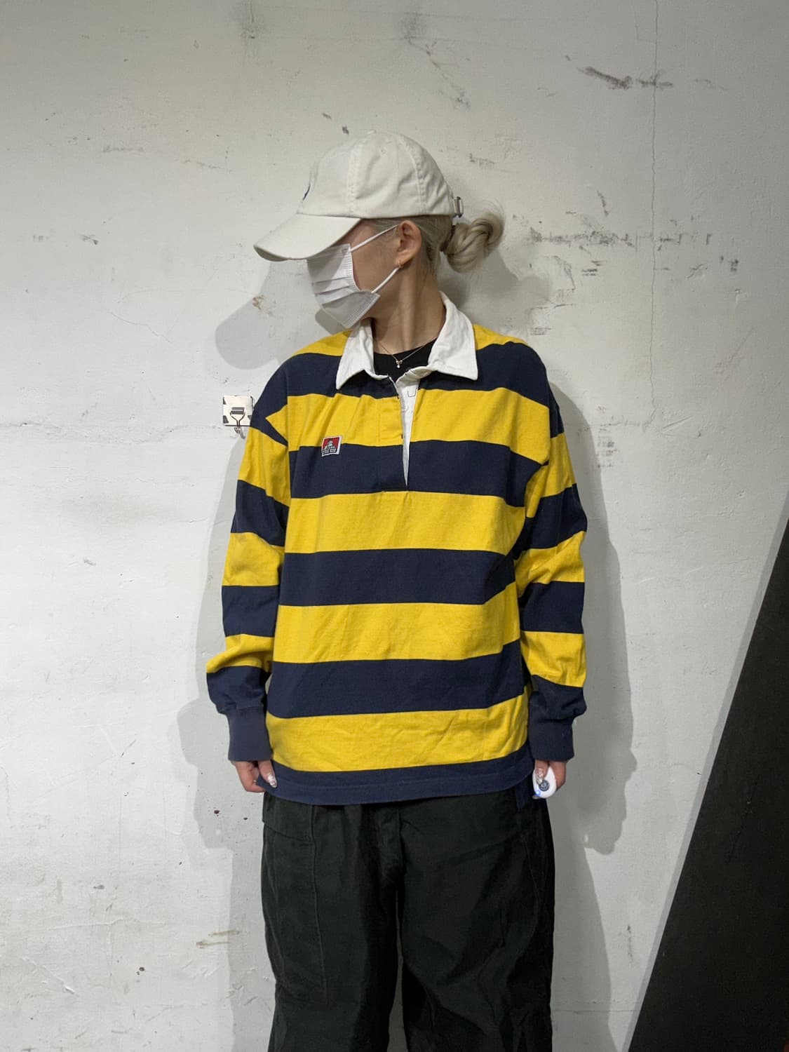 벤데이비스 옐로우 네이비 럭비티 꿀벌 카라 긴팔티 M 상품이미지2