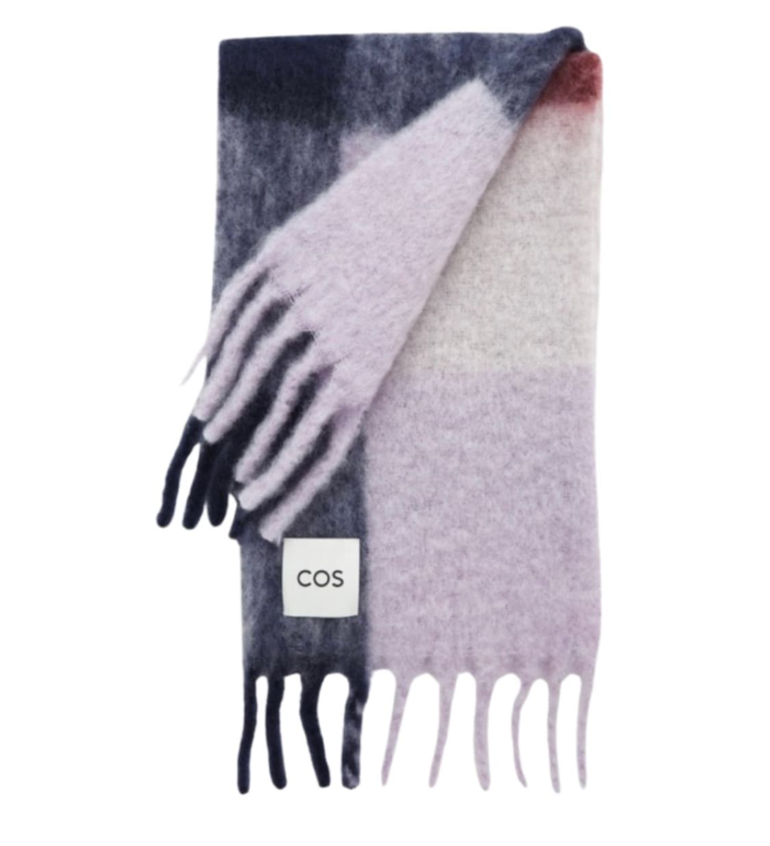 cos 프린지드 모헤어 머플러 레드 라일락 체크  상품이미지1