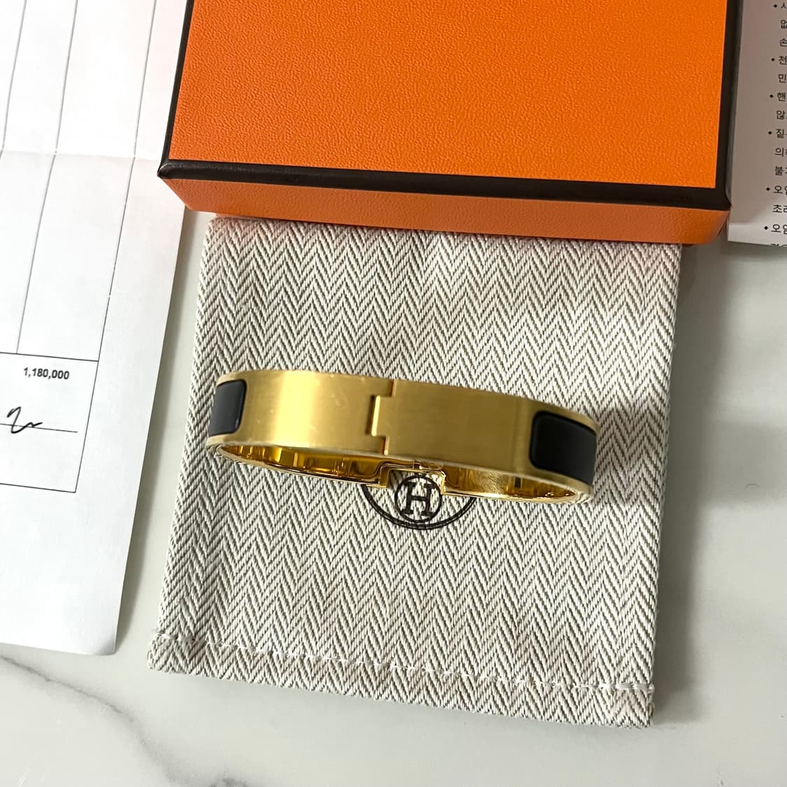 [S급/정품] 에르메스 클릭아슈 HH 팔찌 T4 블랙 골드 상품이미지3