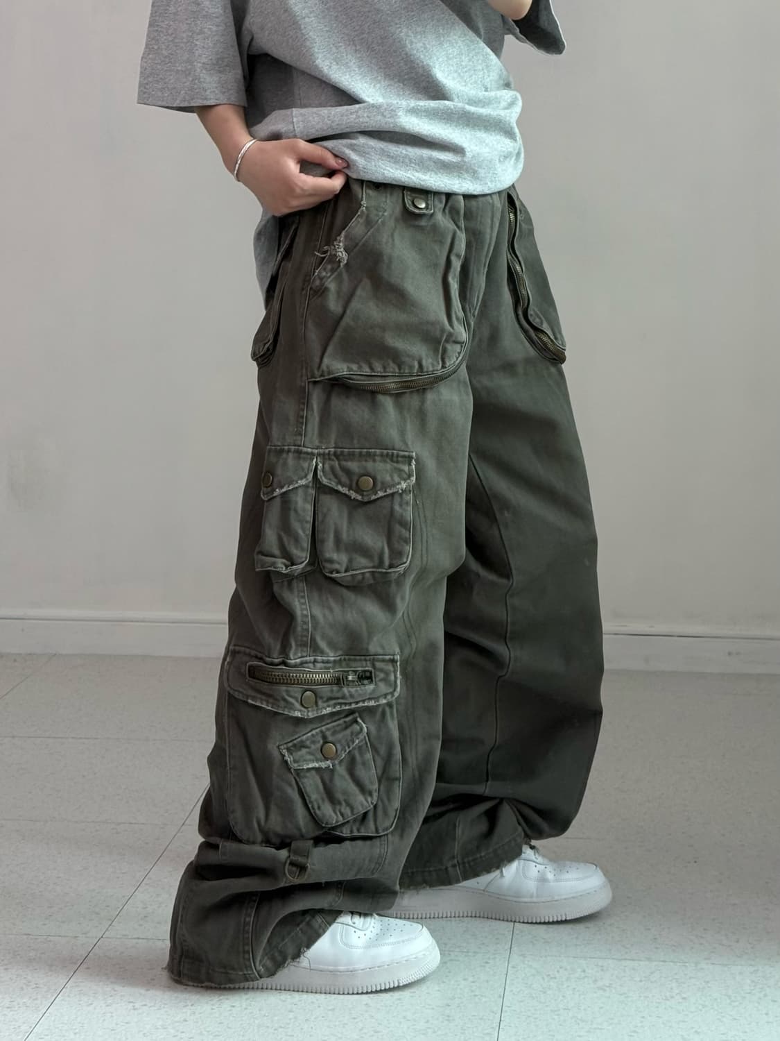 빈티지 카키 체인지 카고팬츠 상품이미지2