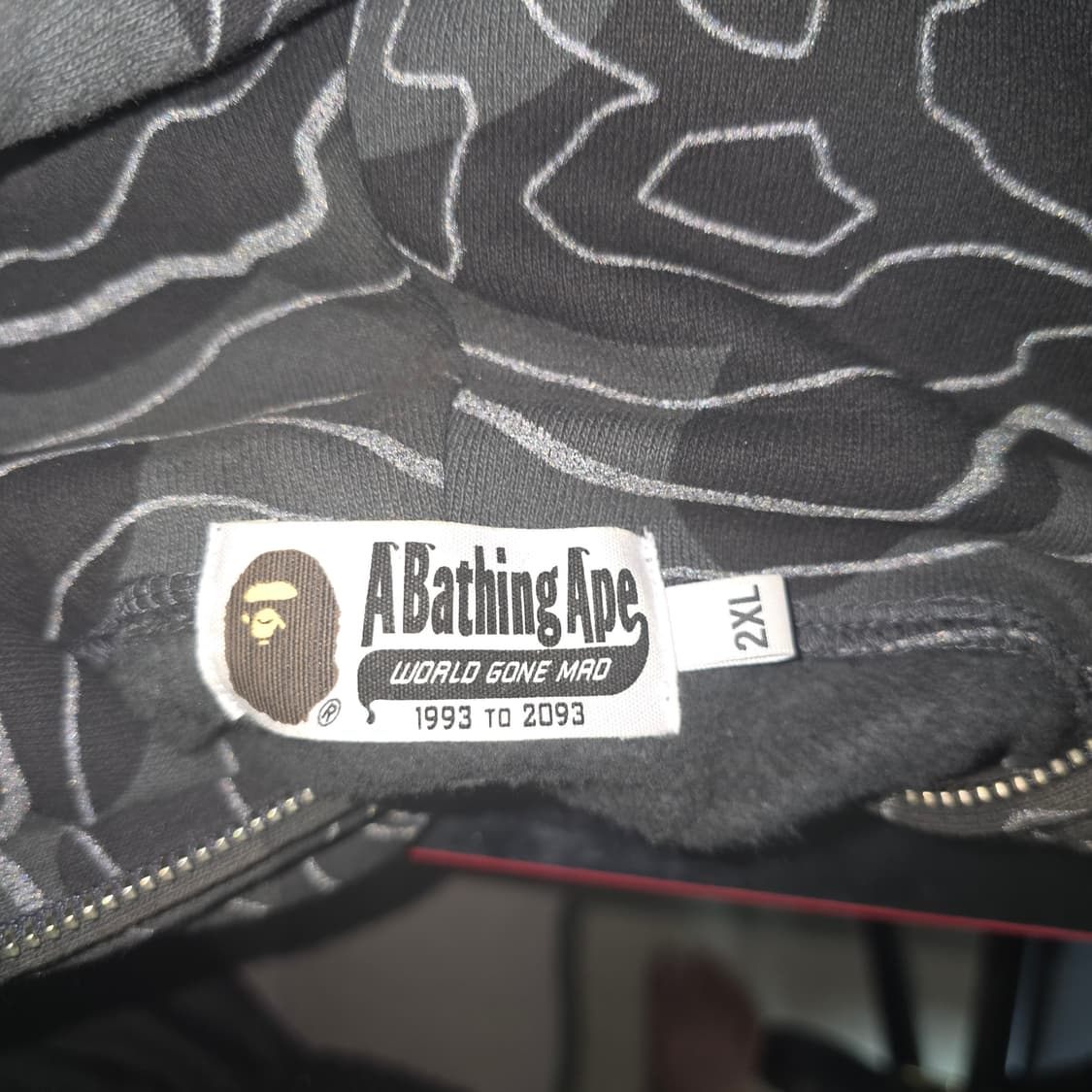 BAPE 베이프 레이어드 라인 카모 샤크 풀 집 후드 블랙 2XL 사이즈 상품이미지3