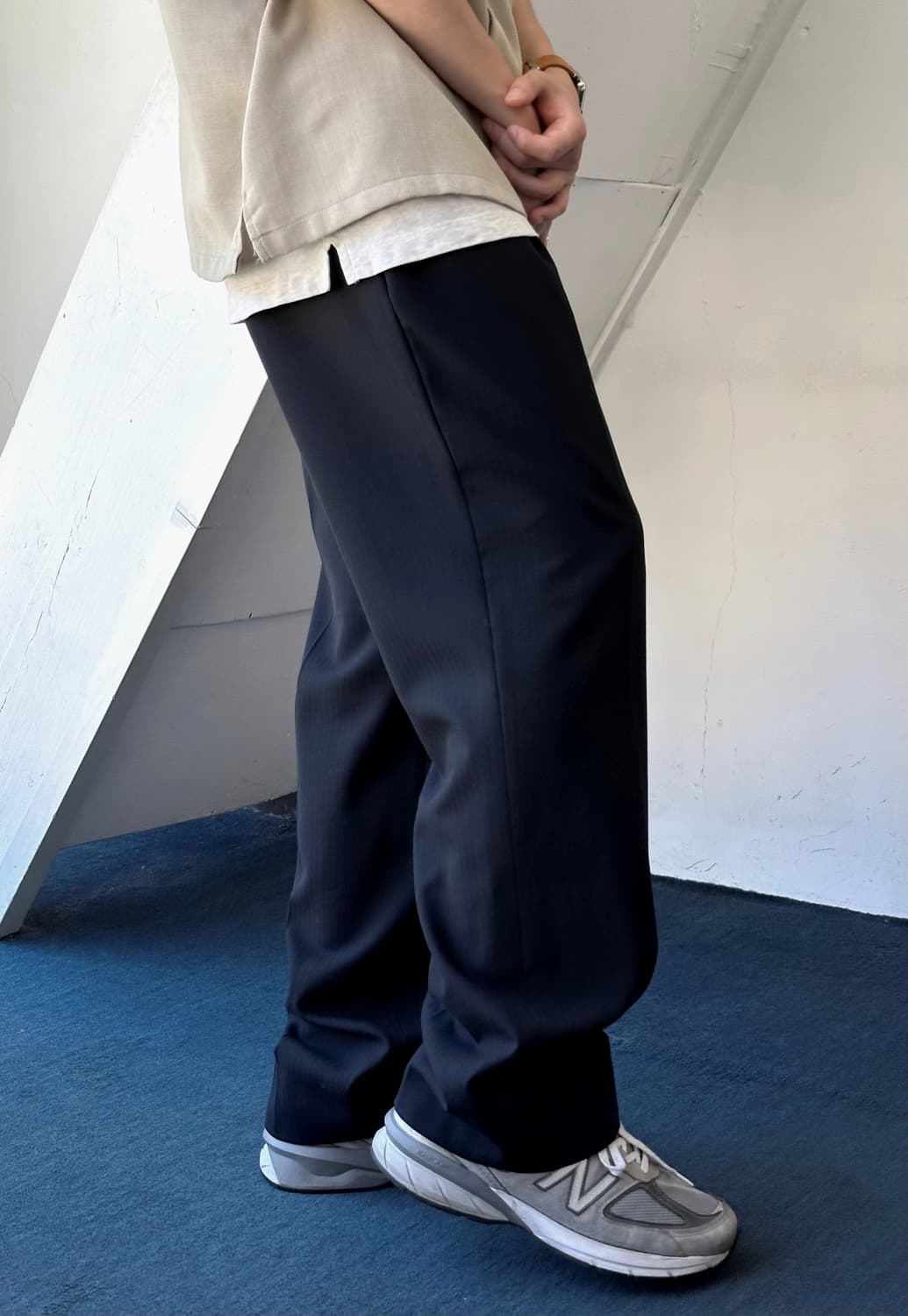 Light wool cotton snap belted trouser 상품이미지10