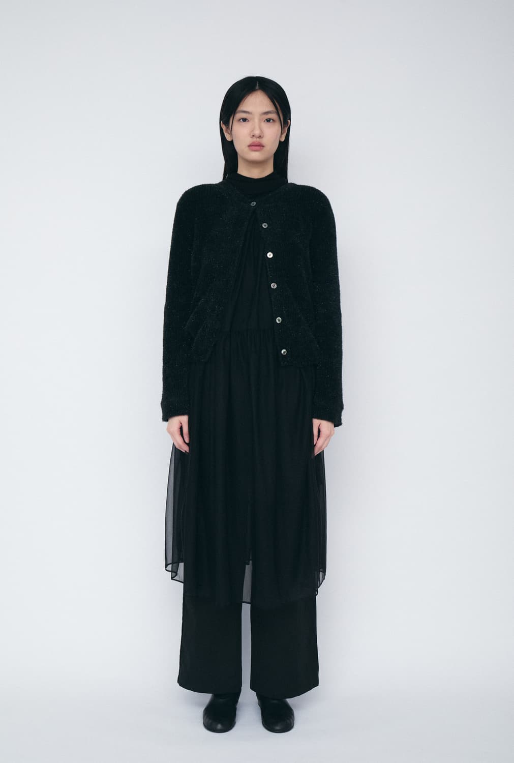 COSMOSS TINSEL BUTTON CARDIGAN (BLACK) 상품이미지4