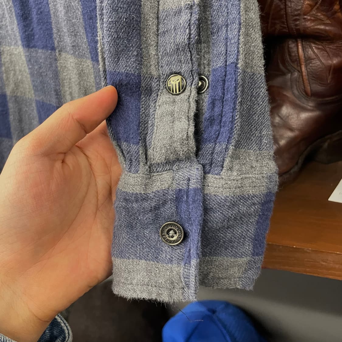 할리데이비슨 모터 사이클 암 패치 로고 멀티체크 포켓 셔츠 상품이미지7