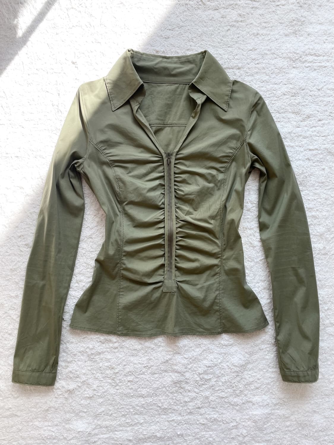 프론트 지퍼 셔링 셔츠 탑 상품이미지1