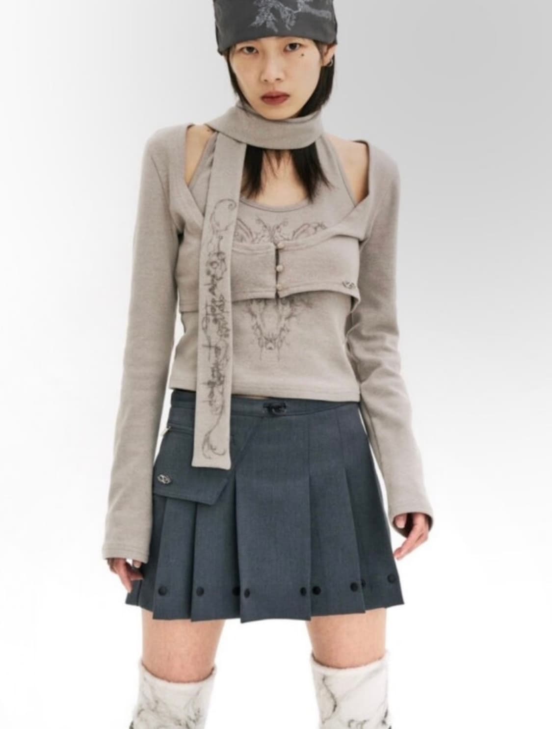 허그유어스킨 스냅 플리츠 스커트 상품이미지1