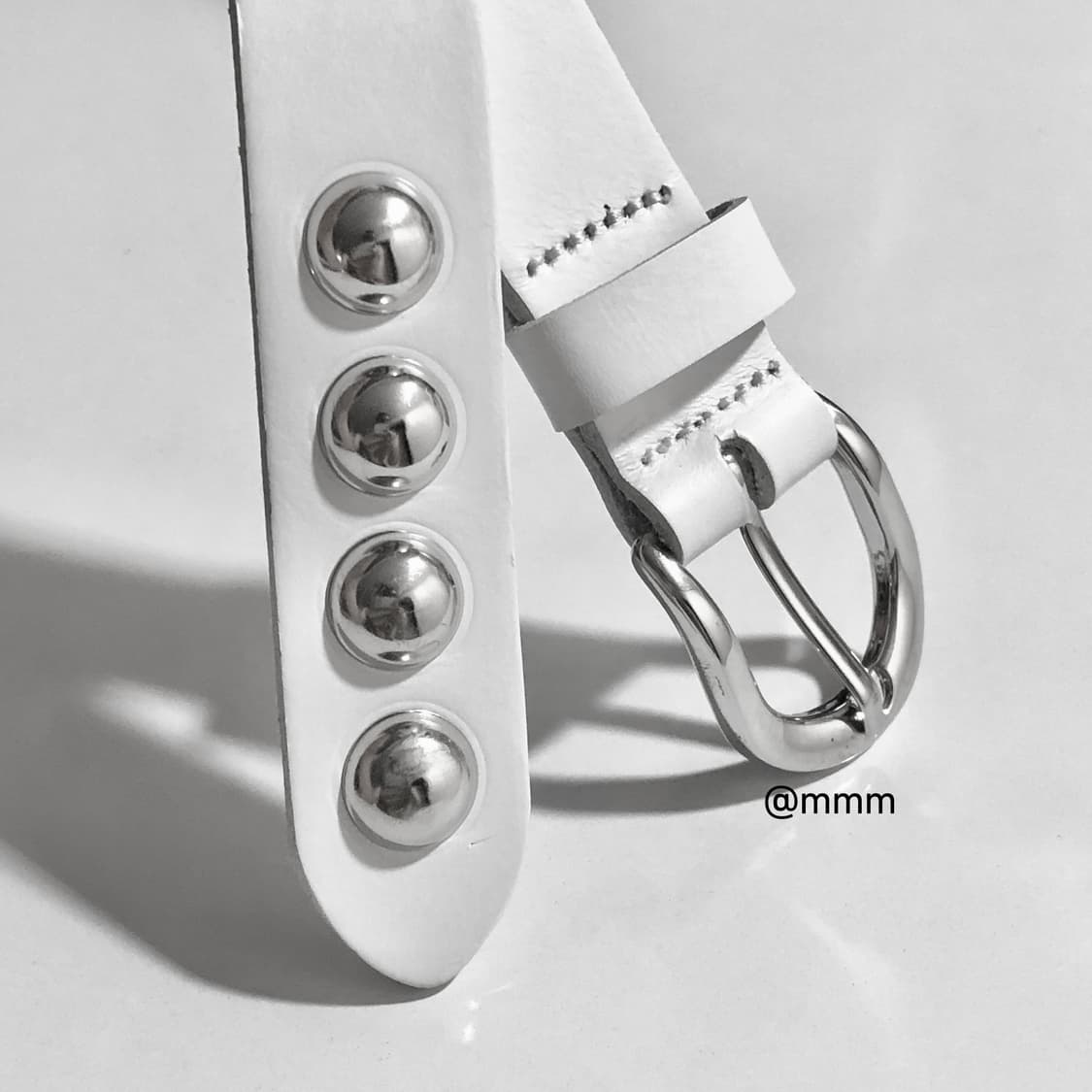 [Unisex] 빅볼 스터드 리얼가죽 벨트 화이트 상품이미지1