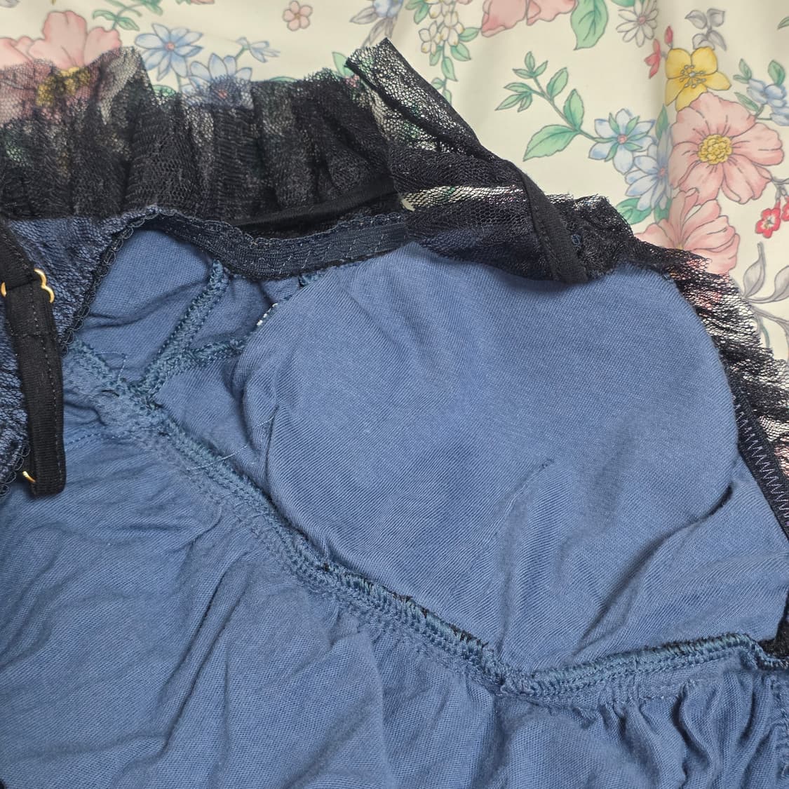 일본빈티지)블랙x네이비 오네갸루 레이스 슬립지뢰계섹시로맨틱 리본슬리브리스 상품이미지5