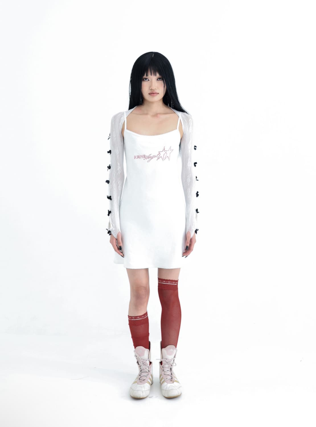 카이야 새틴 사틴 크리스탈 로고 화이트 드레스 상품이미지2