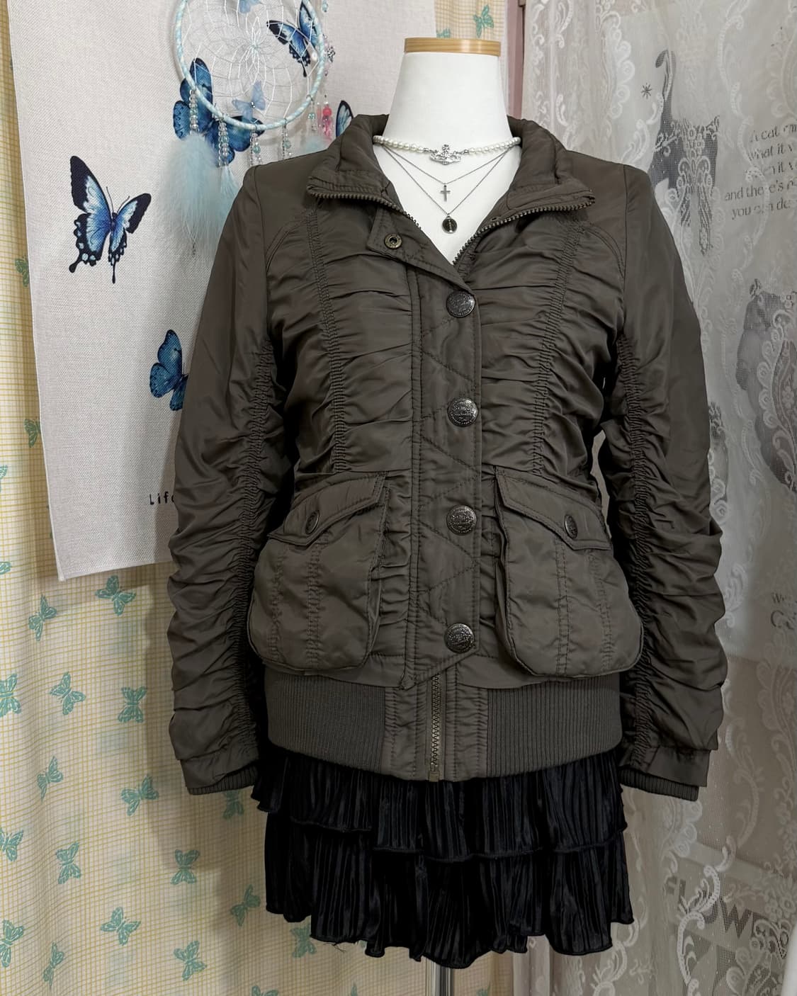 카키 셔링 Y2K 자켓 상품이미지5