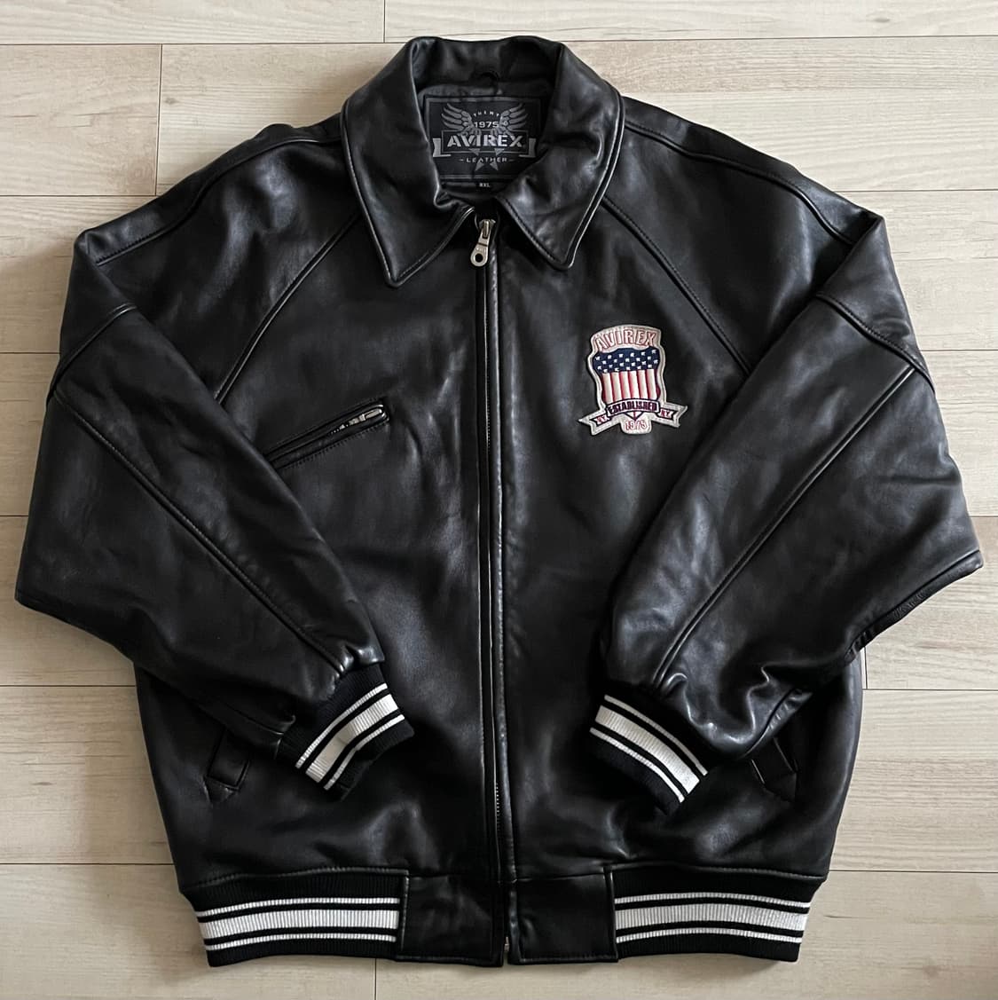 [XXL] 아비렉스 AVIREX 아이콘 레더 자켓 가죽 자켓 블랙 상품이미지1