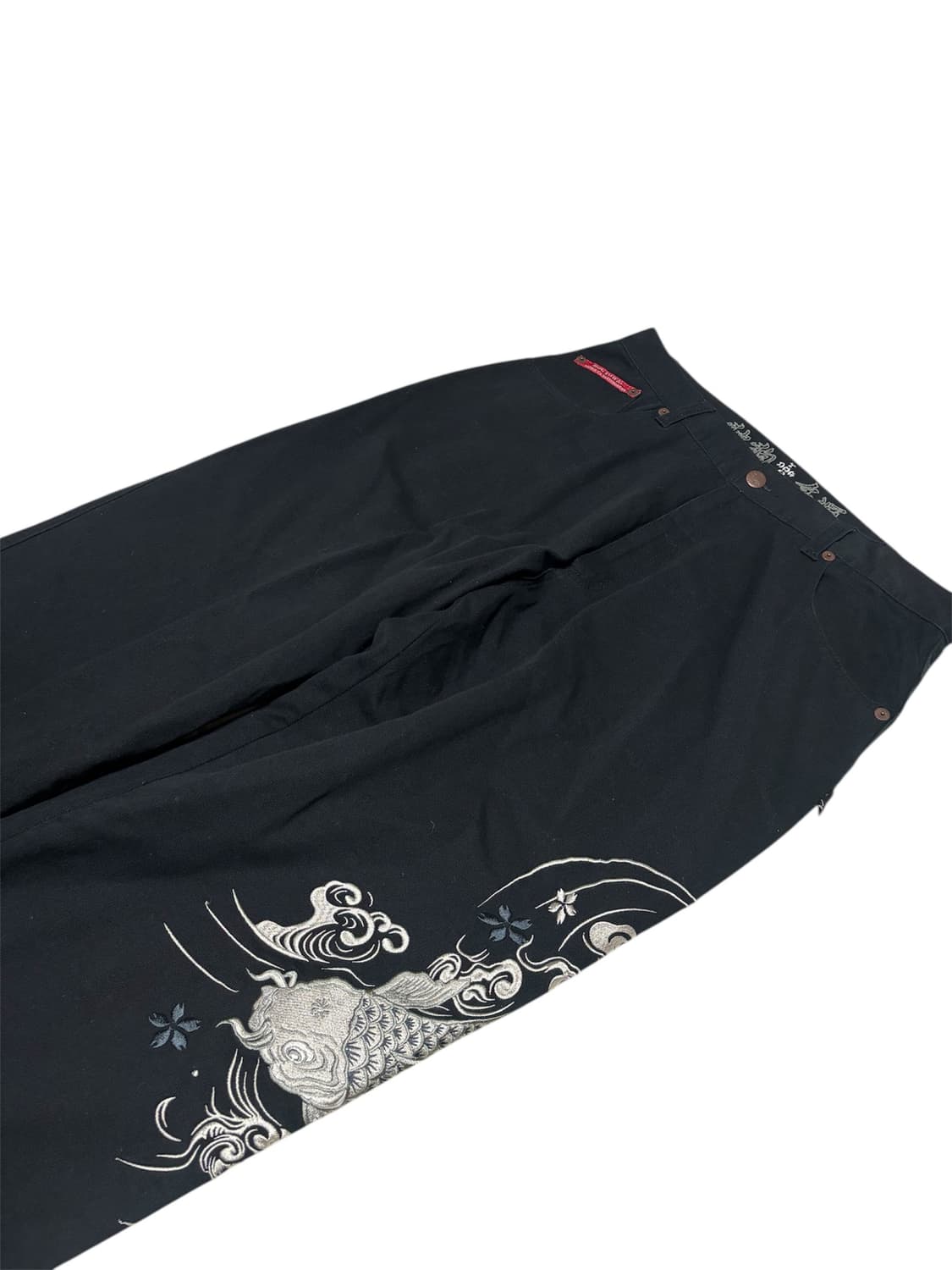 도그타운 dogtown 블랙 오리엔탈 잉어 자수 와이드 배기팬츠 상품이미지3