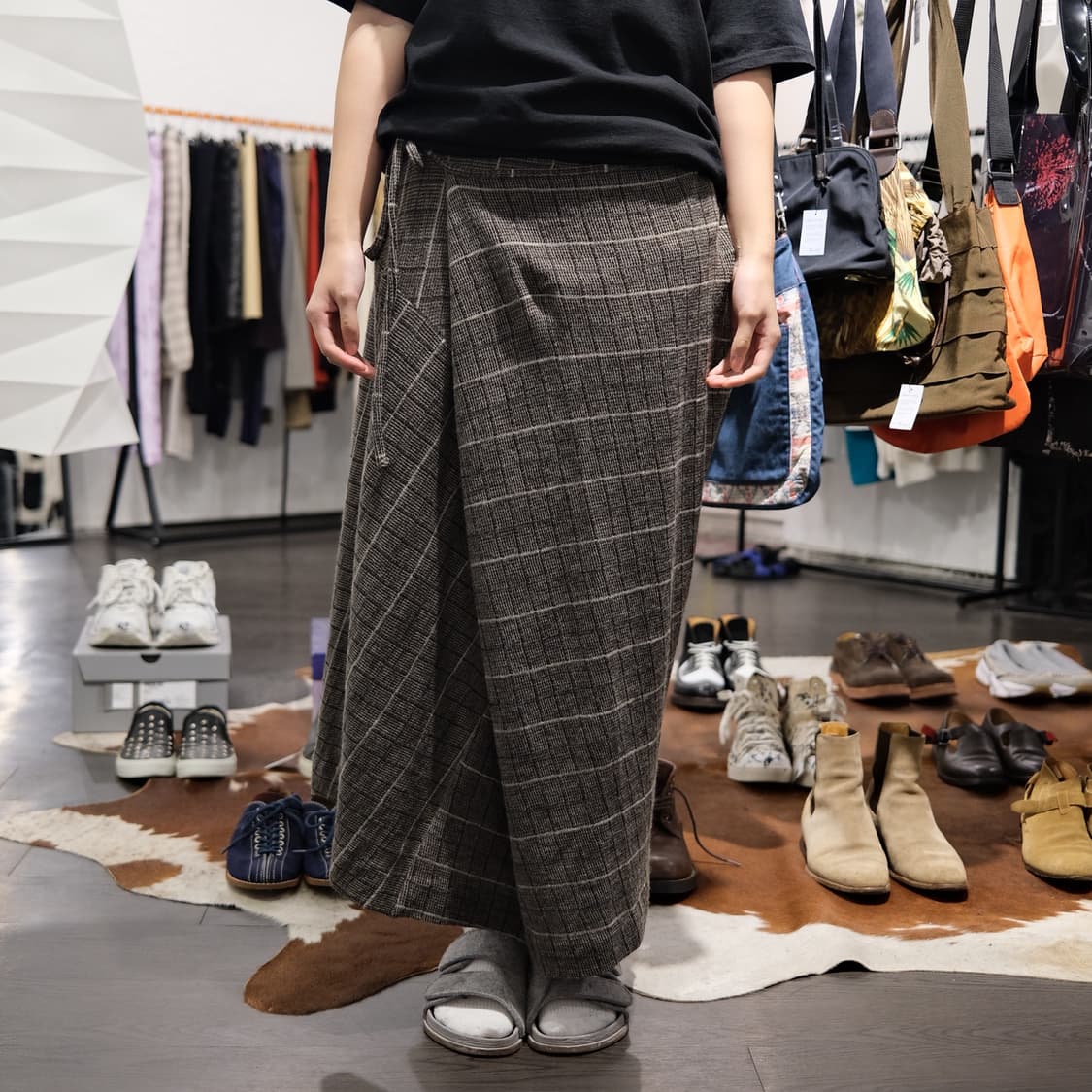 요지야마모토 체크 랩 울 스커트 상품이미지4