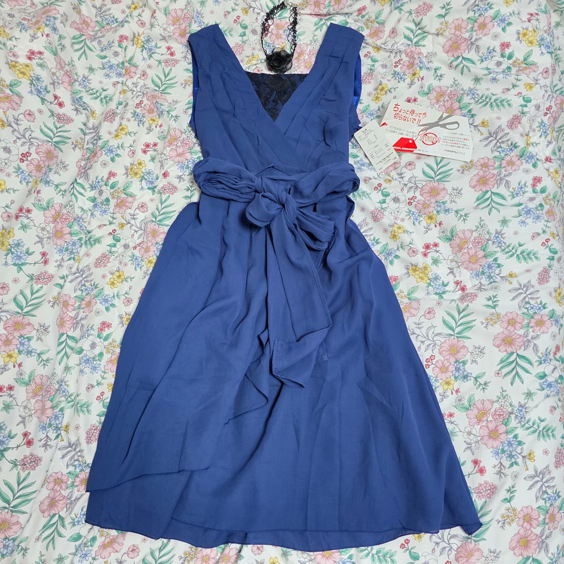 일본빈티지)네이비 고딕갸루 쉬폰레이스셔링 리본끈 로맨틱 파티원피스 상품이미지3