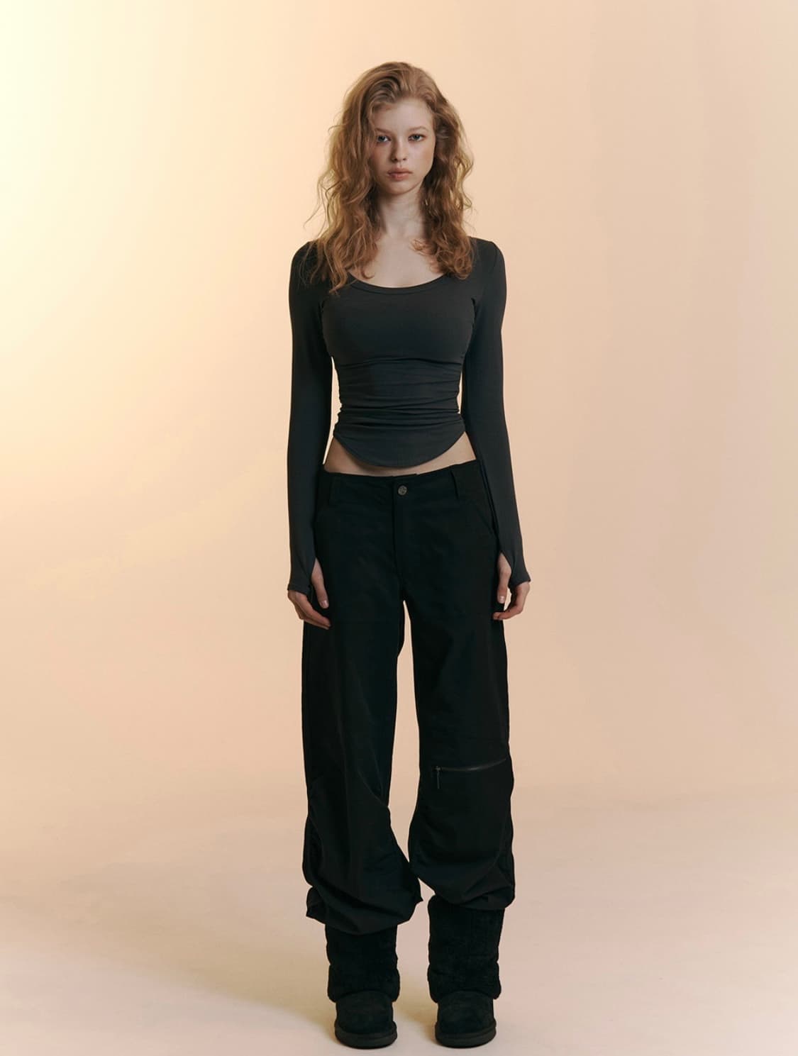 (새상품) 플노팔 모모 셔링탑 딥차콜 플리즈노팔로우 상품이미지2