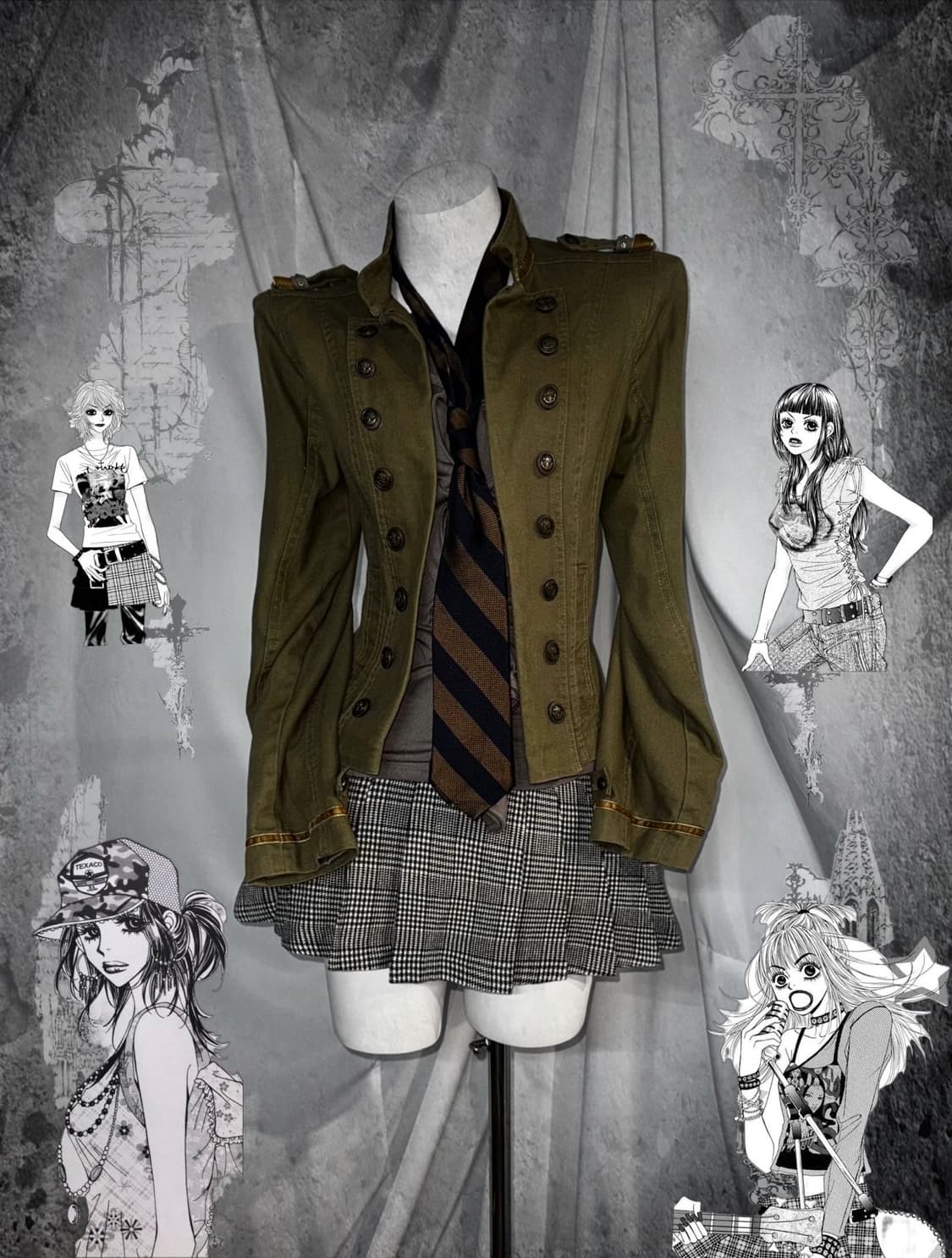 나폴레옹자켓 Y2k 카키 그런지 셔링 코디세트 상품이미지1