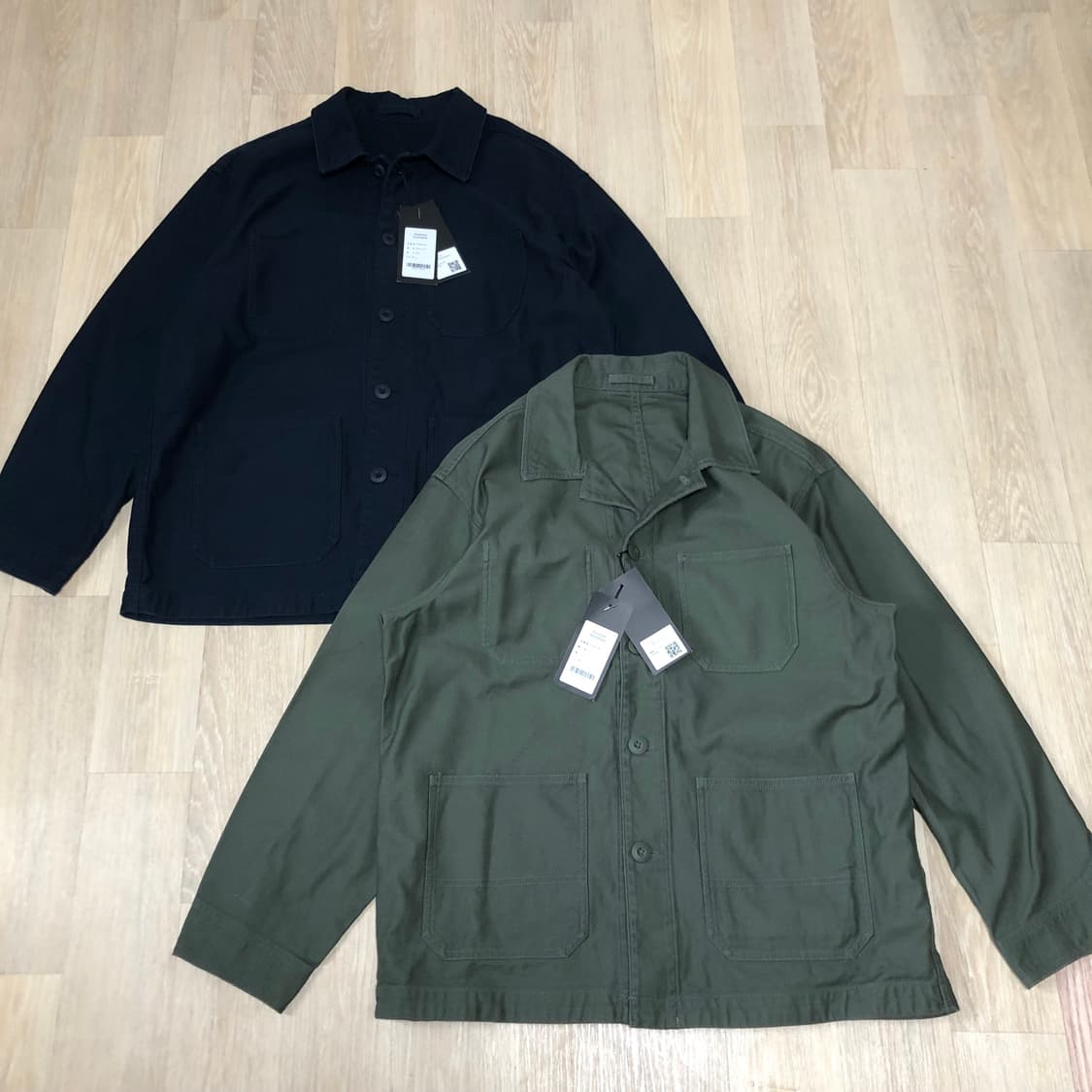 (M) 새상품 무탠다드 코튼 백사틴 초어 워크 자켓 카키 & 네이비 상품이미지1