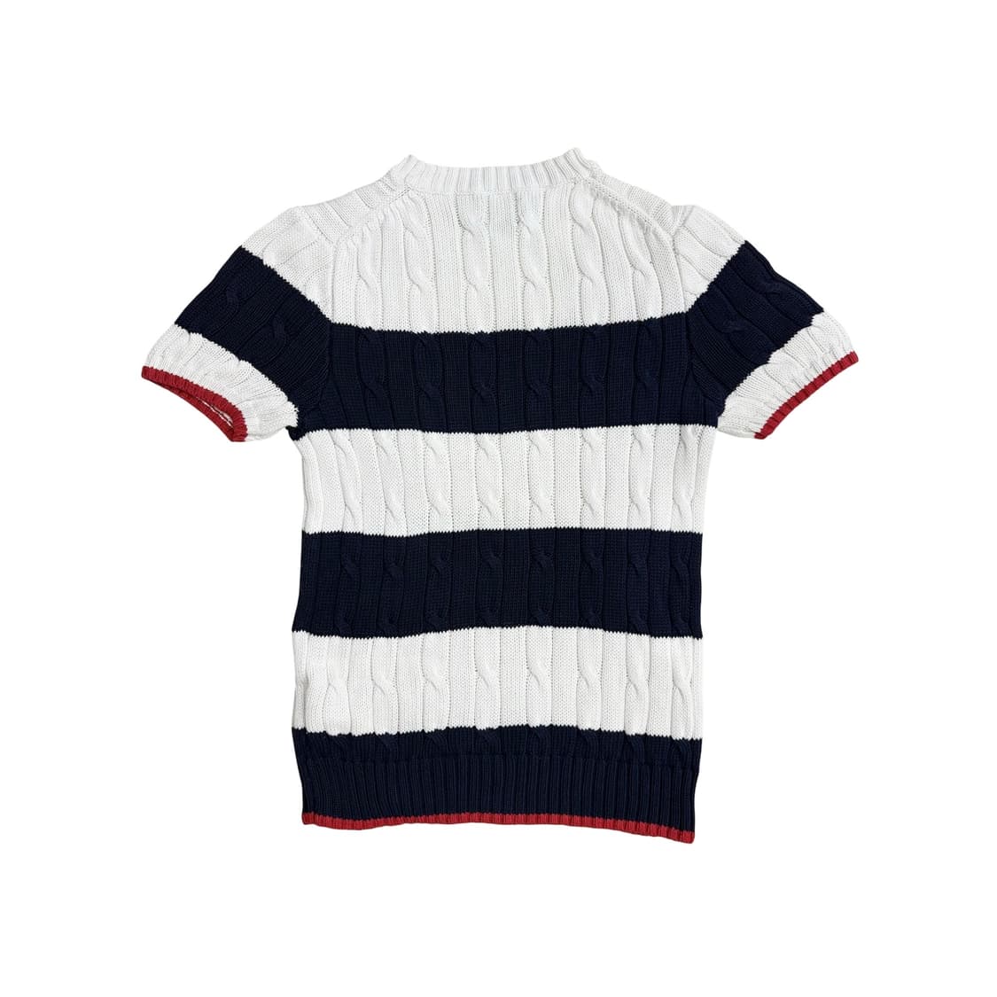 폴로 랄프로렌 여성 화이트 네이비 케이블 반팔 니트 (M) 상품이미지2