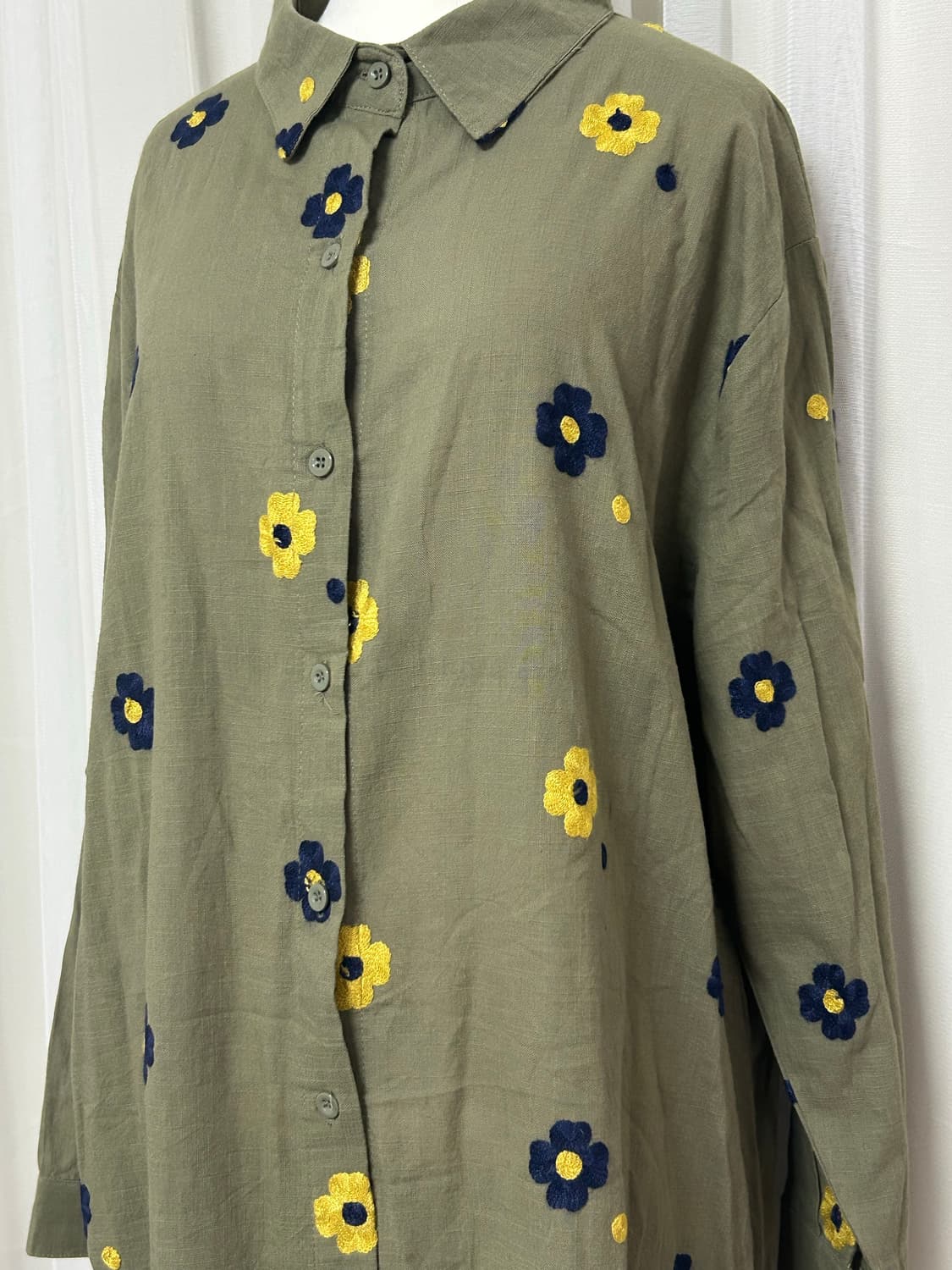 카키 꽃자수패턴 레이어드 셔츠 모리걸 너드 니혼진 상품이미지1