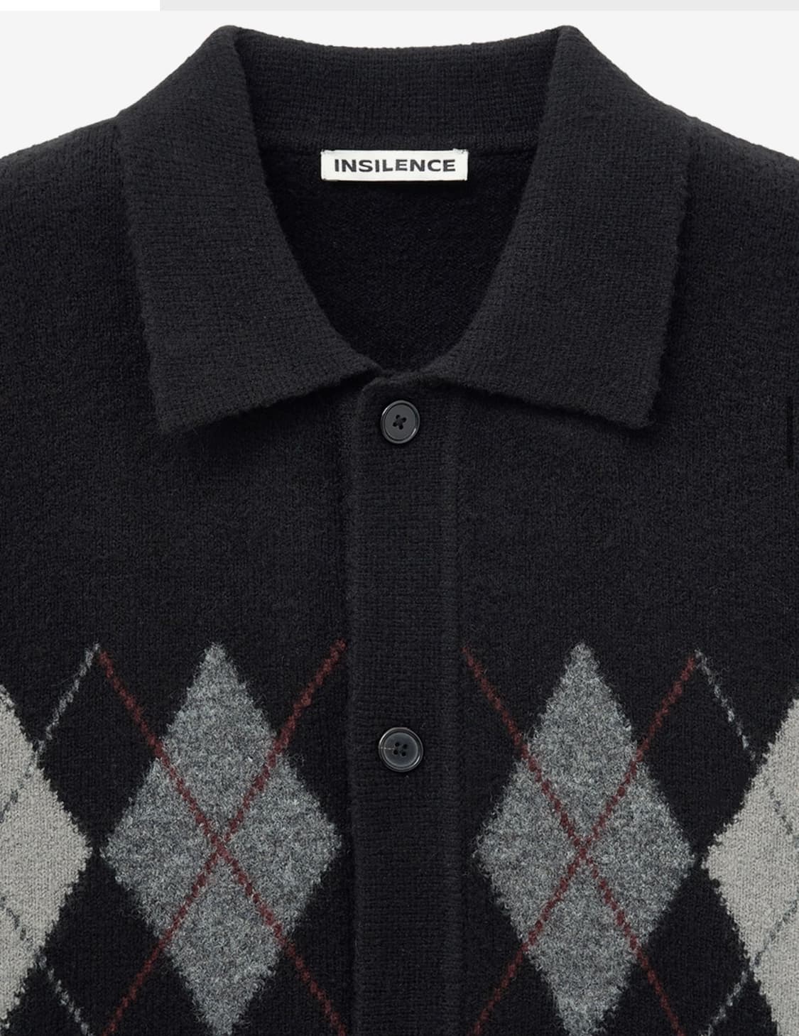 인사일런스 아가일 칼라 카디건 BLACK L사이즈 상품이미지2