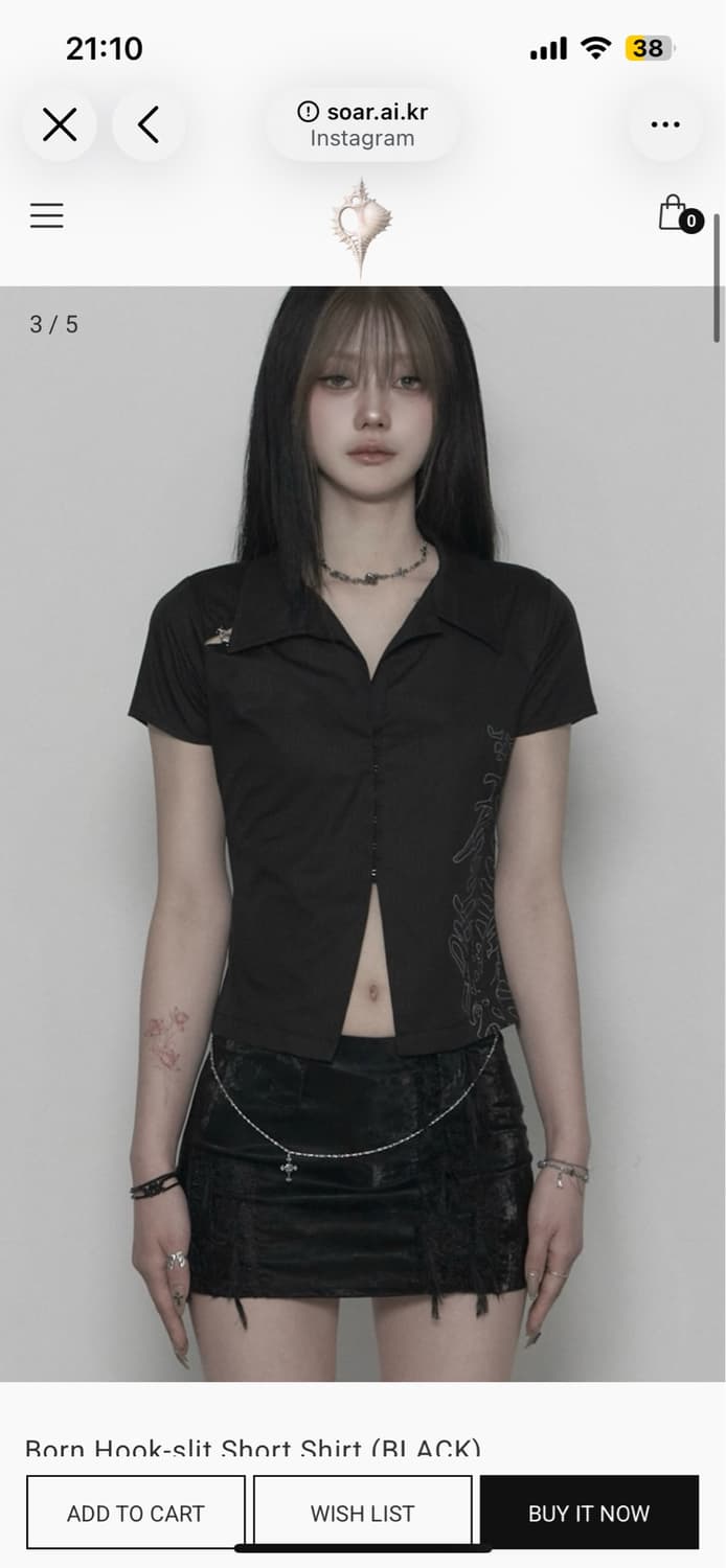 s.oar 쇠아 본 후크 슬릿 숏 셔츠 블랙 상품이미지1