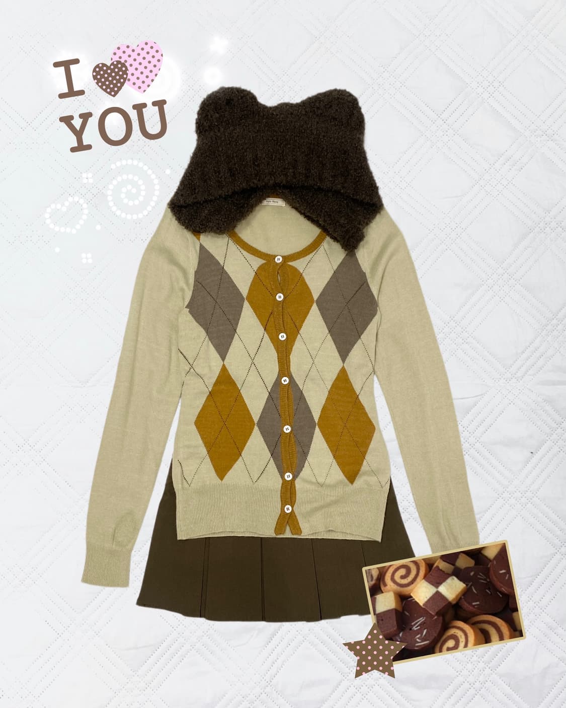 ꒰ঌ 모카 라떼맛 아가일 가디건 ໒꒱ 상품이미지1