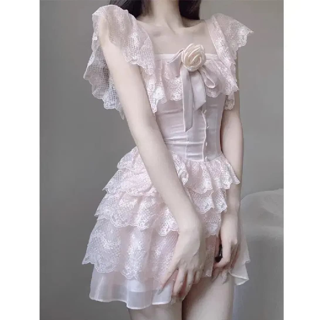 발레코어룩 브로치세트원피스캉캉스커트오프숄더프릴레이스원피스투피스세트 상품이미지1