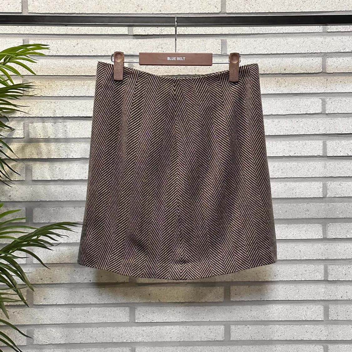JPN VINTAGE 미니 울 스커트 A라인 헤링본 패턴 디테일 브라운 상품이미지7