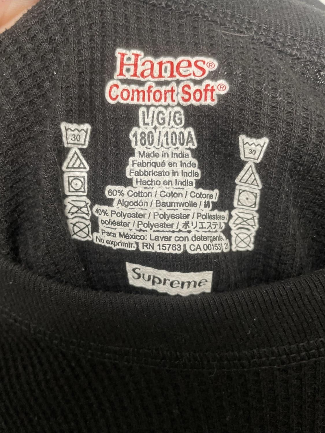 슈프림 헤인즈 본즈 써멀 크루 블랙 상품이미지2