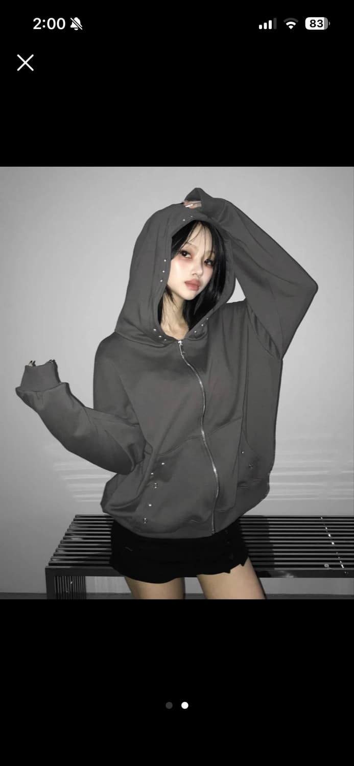 디에어타운 스터드 후드집업 차콜 상품이미지2