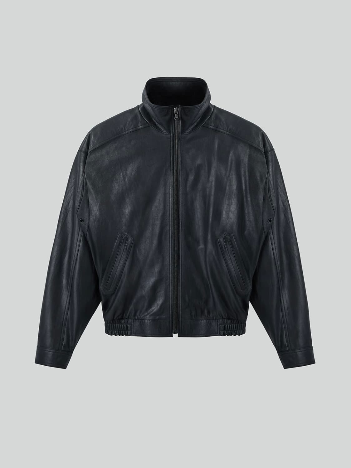 [M] 렉토 빈티지 크랙 이펙트 하이넥 레더 가죽 점퍼 자켓 블랙 상품이미지6