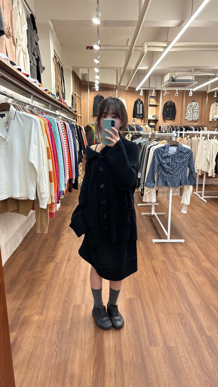 도나카란 뉴욕 숄카라 니트 가디건 블랙 상품이미지1