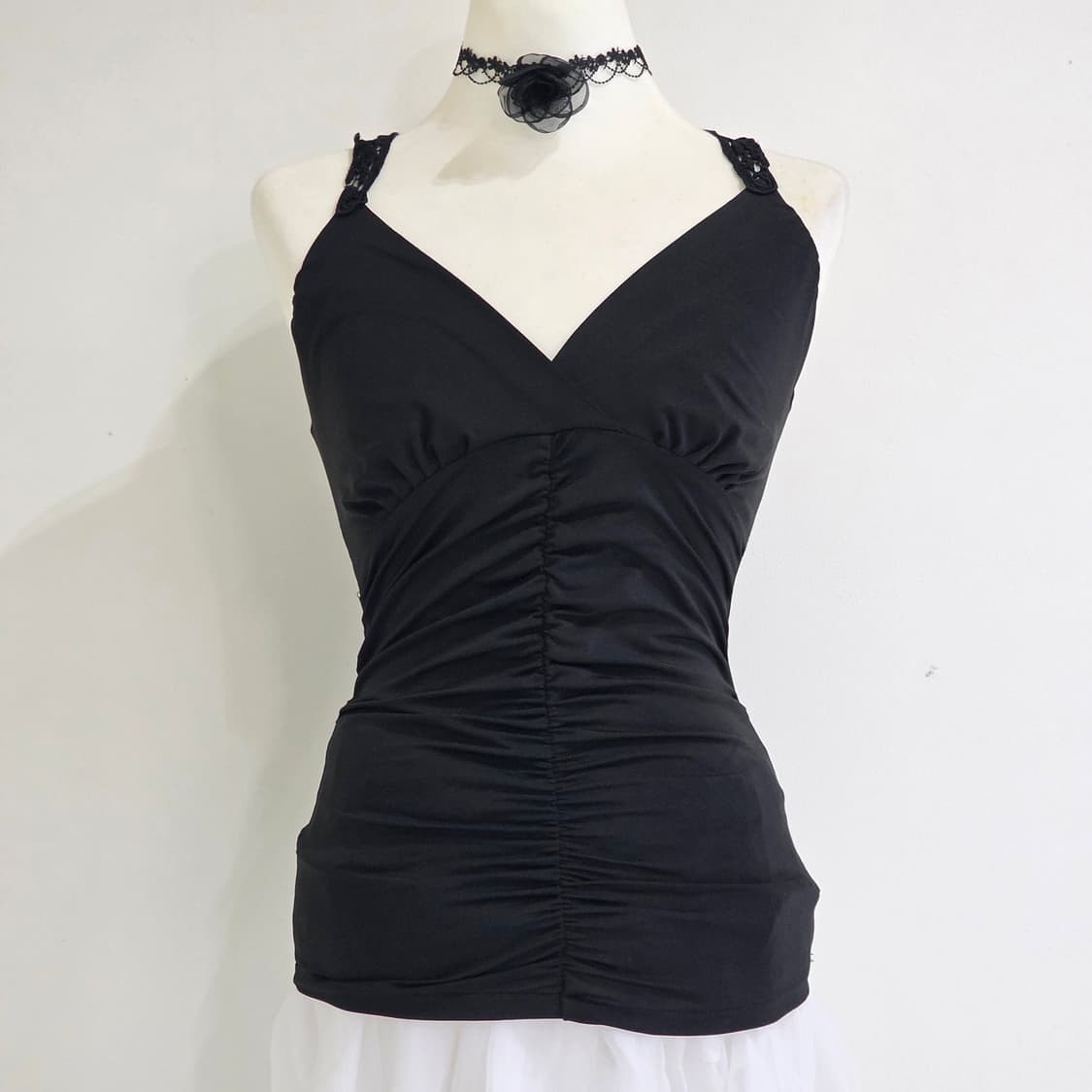 블랙오네갸루st 레이스 섹시 등트임 셔링 슬리브리스 상품이미지2