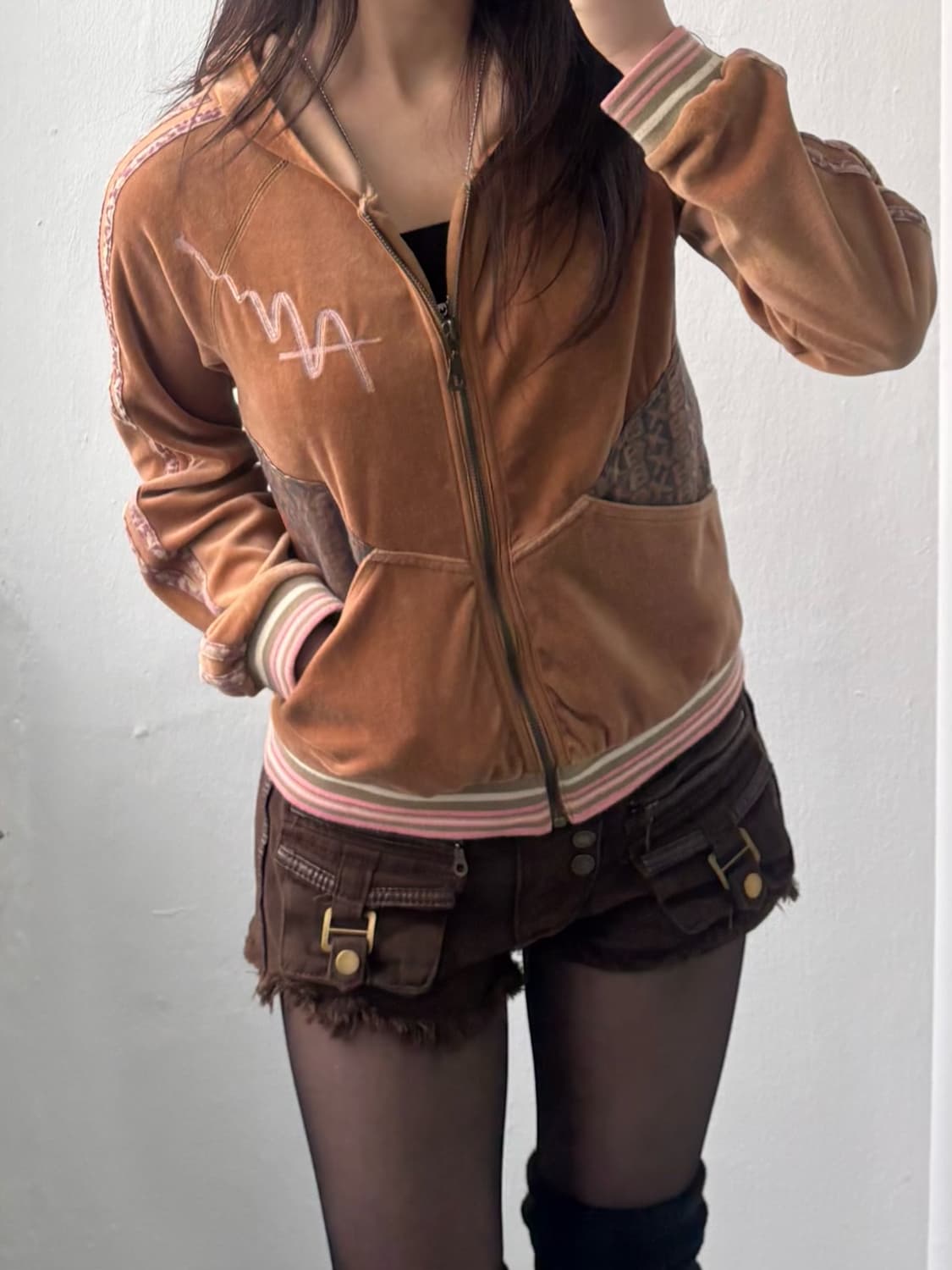 Vintage Brown Velvet Hood Zip-Up  상품이미지4