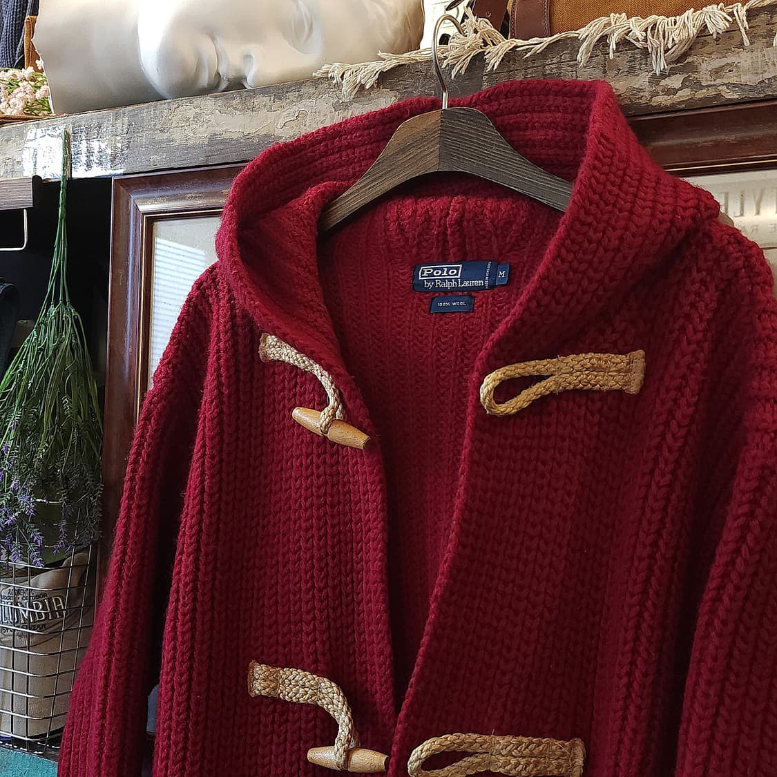 90s 폴로 랄프로렌 블러드 메리 핸드니트 울 더플 코트 M 상품이미지3