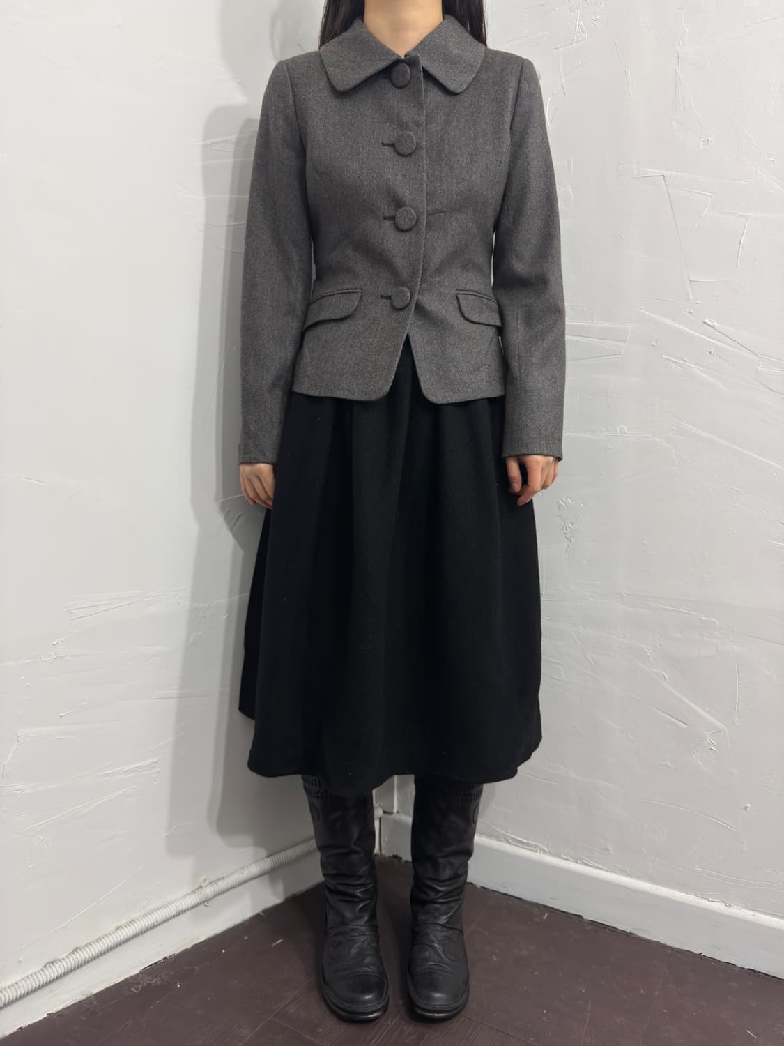 glass line gray button wool jacket 상품이미지3